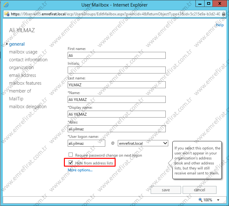 Posta Kutusunu Adres Listelerinden Gizlemek